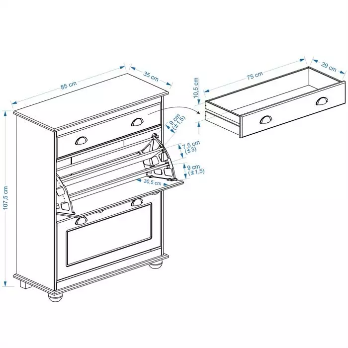 IDIMEX Schuhschrank COLMAR Gebeizt Mit 2 Klappen 3 IDIMEX Schuhschrank COLMAR Gebeizt Mit 2 Klappen – Bild 3