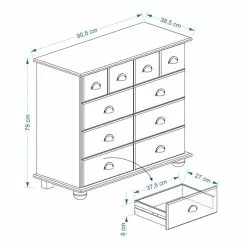 IDIMEX Schubladenschrank COLMAR, Kiefer Massiv Weiß, Mit 8 Schubladen -Sideboards Verkäufe COLMAR 8302 8402 Skizze