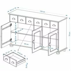 IDIMEX Sideboard COLMAR, Kiefer Massiv In Weiß -Sideboards Verkäufe COLMAR 8305 8405 84105 Skizze 1