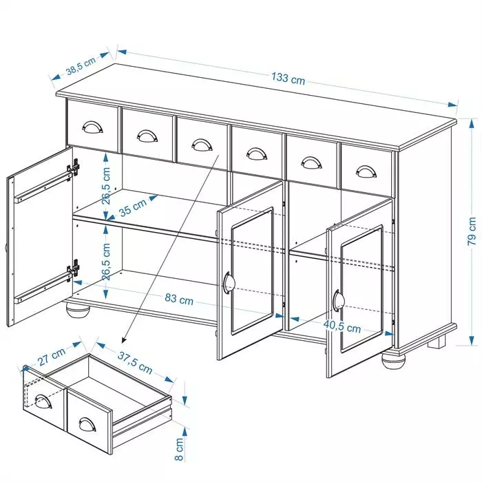 IDIMEX Sideboard COLMAR, Kiefer Massiv 2 IDIMEX Sideboard COLMAR, Kiefer Massiv – Bild 2