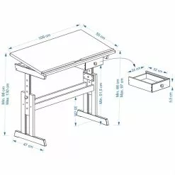 IDIMEX Kinderschreibtisch Weiß/rot FLEXI -Sideboards Verkäufe FLEXY 7720 21 22 23 24 25 Skizze 2
