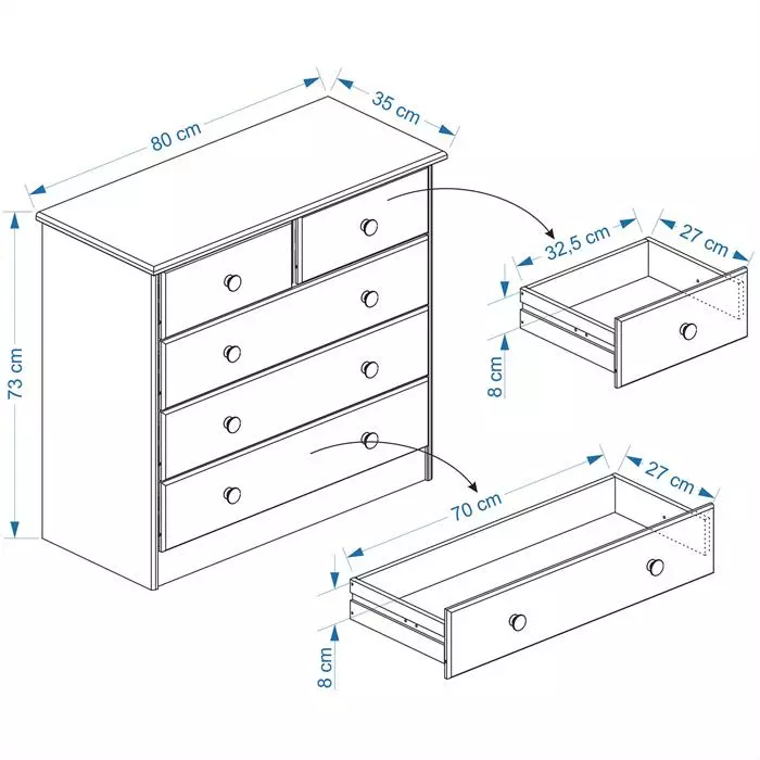 IDIMEX Kommode RONDO Mit 5 Schubladen In Weiß 3 IDIMEX Kommode RONDO Mit 5 Schubladen In Weiß – Bild 3