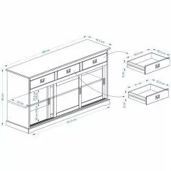 IDIMEX Sideboard SAVONA, Kiefer Massiv Weiß, Mit 3 Türen -Sideboards Verkäufe SAVONA 3P Skizze