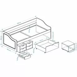 IDIMEX Bett Mit Stauraum SENTA 90x200 Cm, Kiefer Massiv Buchefarben -Sideboards Verkäufe Senta Skizze